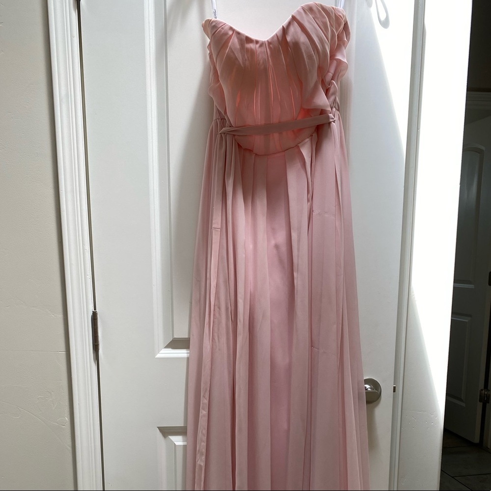 Blush pink full length bridesmaid dress